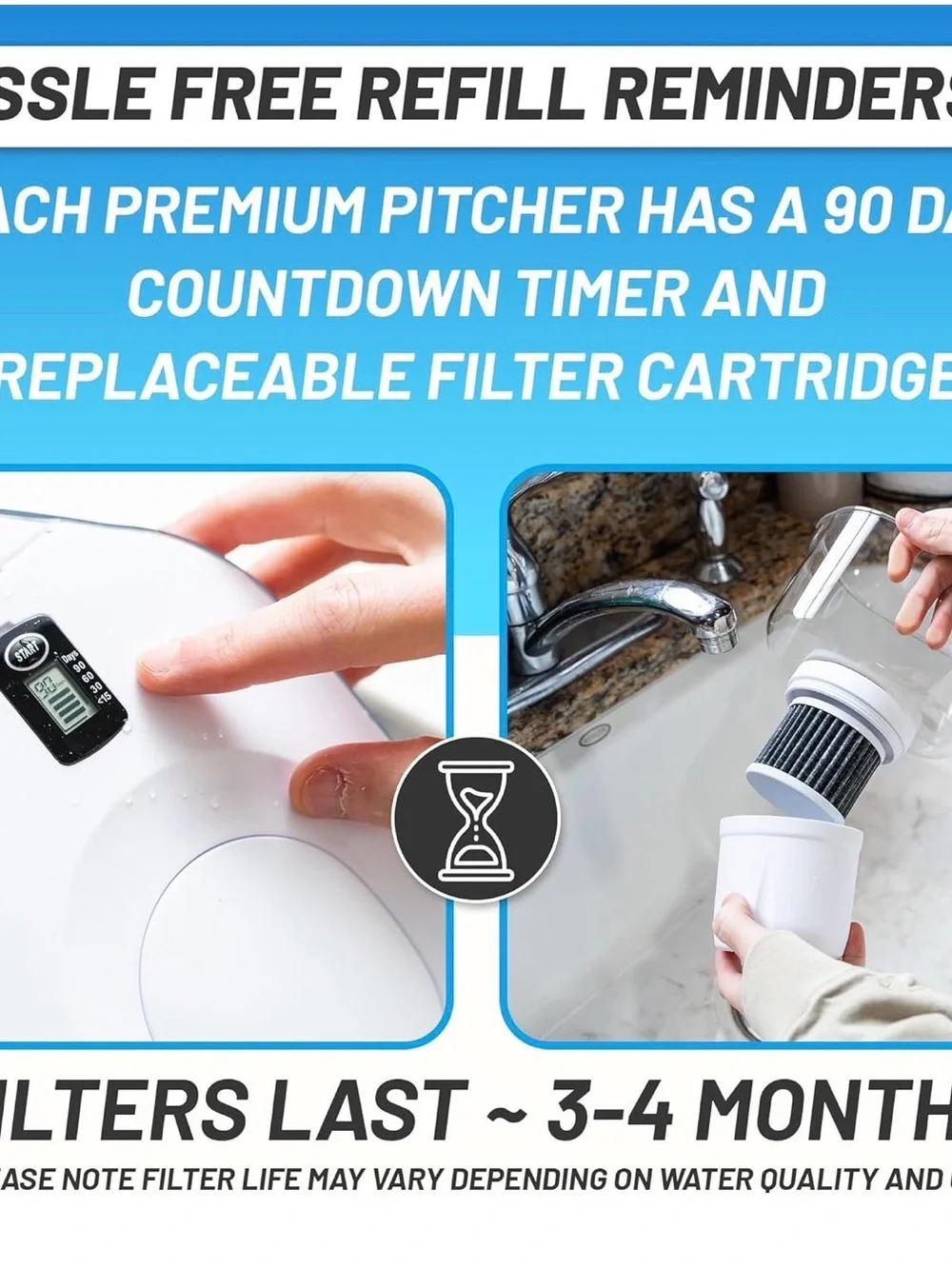 Epic Water Filters Pitcher - Clear with White Filter bamboo handle (Demo model)